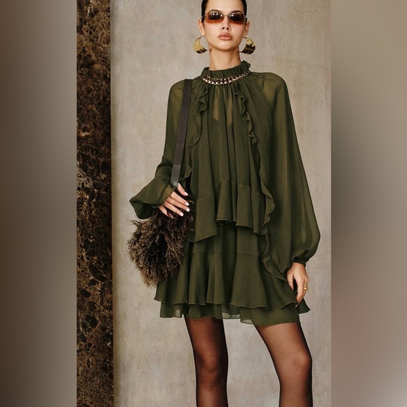 Commense Olive Green Ruffled Mini Dress - Picture 3 of 3